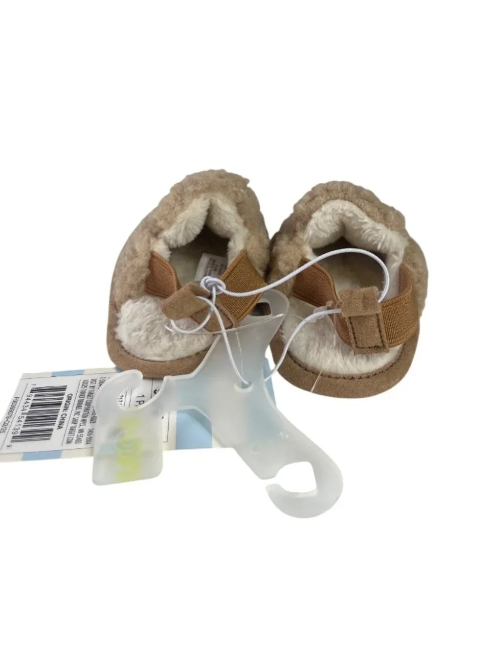 Cat & Jack Sherpa Style Fleece Lined Slippers Elastic Strap Baby  9-12M Brown Ne